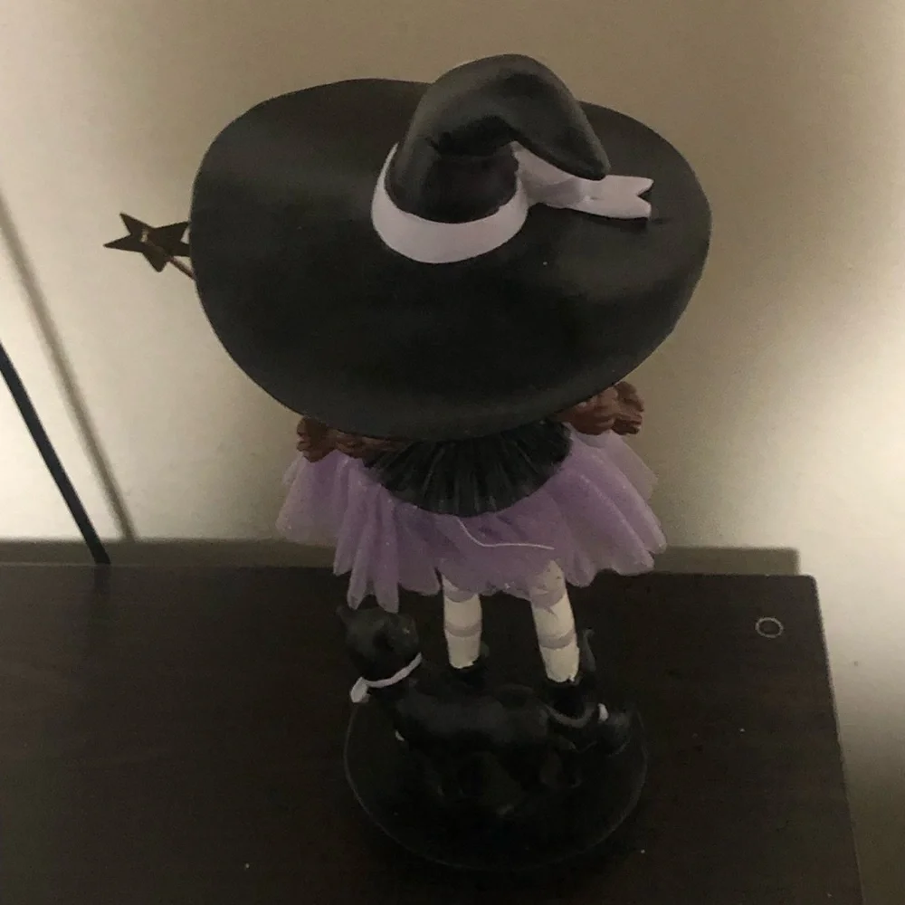 Whimsical Witch Figurine with Black Cat Wand Black Magic Book Halloween 15 Inch